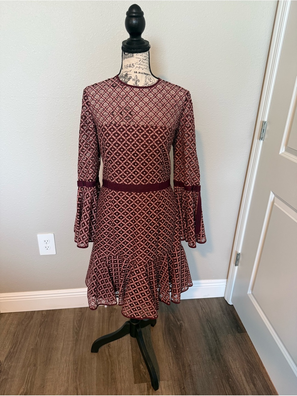 Cinq a Sept Elegant Burgundy Patterned Dress